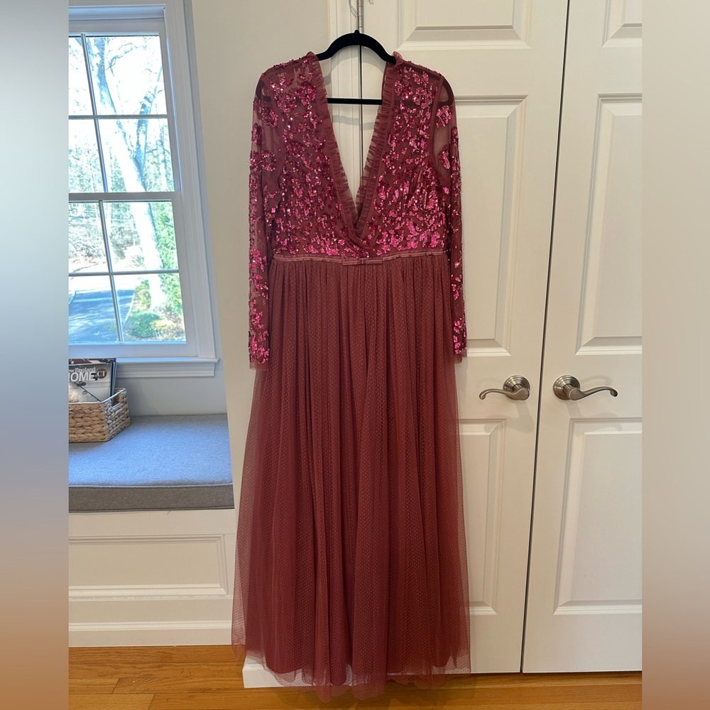 Needle & Thread Deep Red Sequin Gown